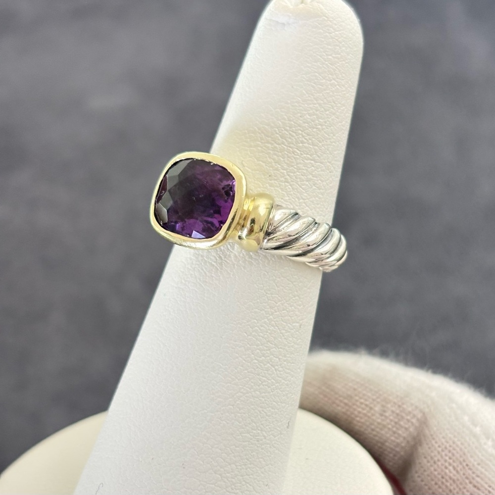 David Yurman 925 & 14k Gold Noblesse Ring with Faceted Amethyst 6
